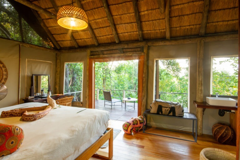 The guest tent at Nxamaseri Island Lodge