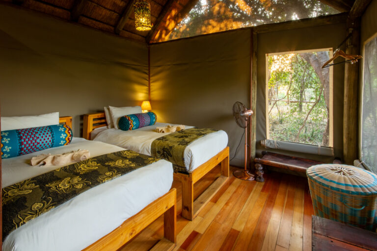 The children's room of the Family tent at Nxamaseri Island Lodge