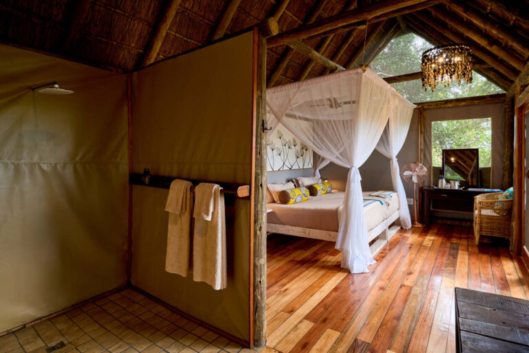 The guest tent at Nxamaseri Island Lodge