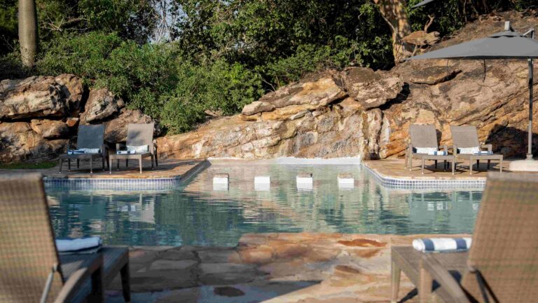 Large pool set around boulders at Tuli Safari Lodge