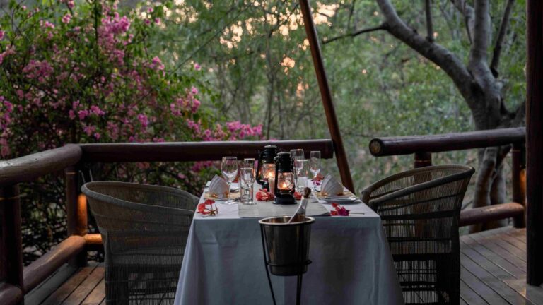 Tuli Safari Lodge Mashatu offers open are dining under the cooling giant fever berry trees.